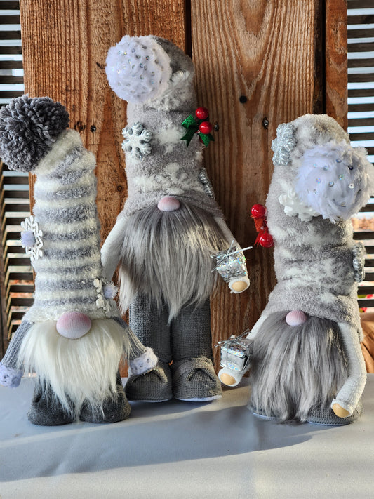 Gray and white snowflake gnomes